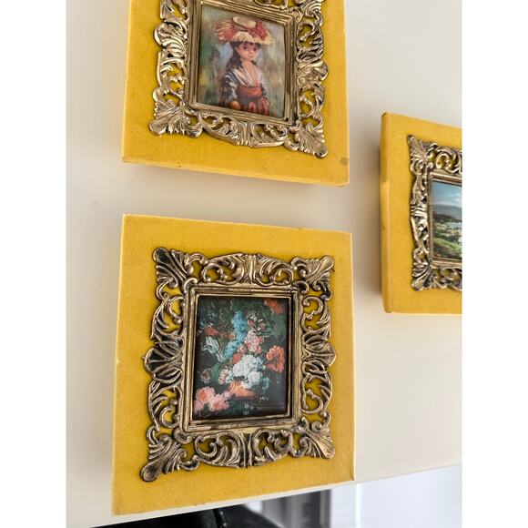 Vintage Velvet Artwork Set/3 romantic impressionist paintings unique 70s baroque - Picture 4 of 11